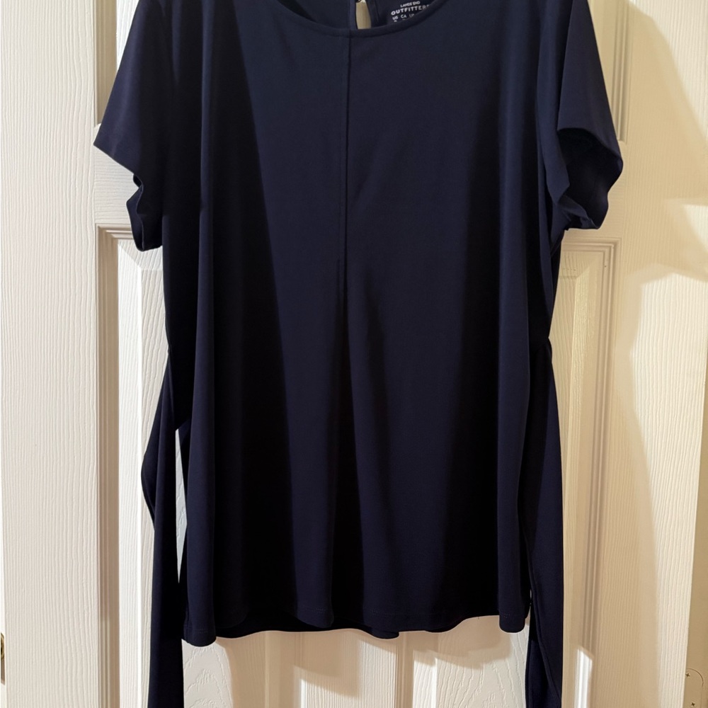 Lands' End Blue Tie Front Short Sleeve T-Shirt
